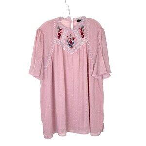 Suzanne Betro Womens NWT Blouse Size 1X Pink Lace Embroidered Romantic Feminine